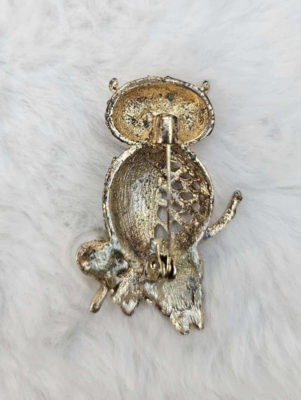 Gold-Tone Multicolor Crystal Owl Brooch with Pearl Accent